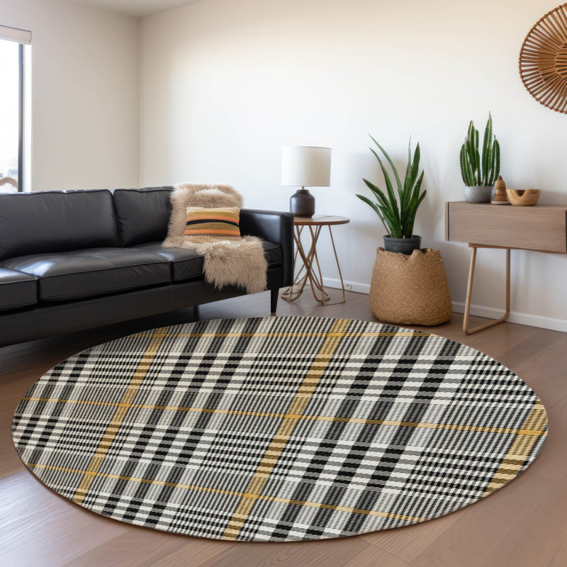 Premium Machine Washable Corry AMF1054 Plaid Rug, Round 8'