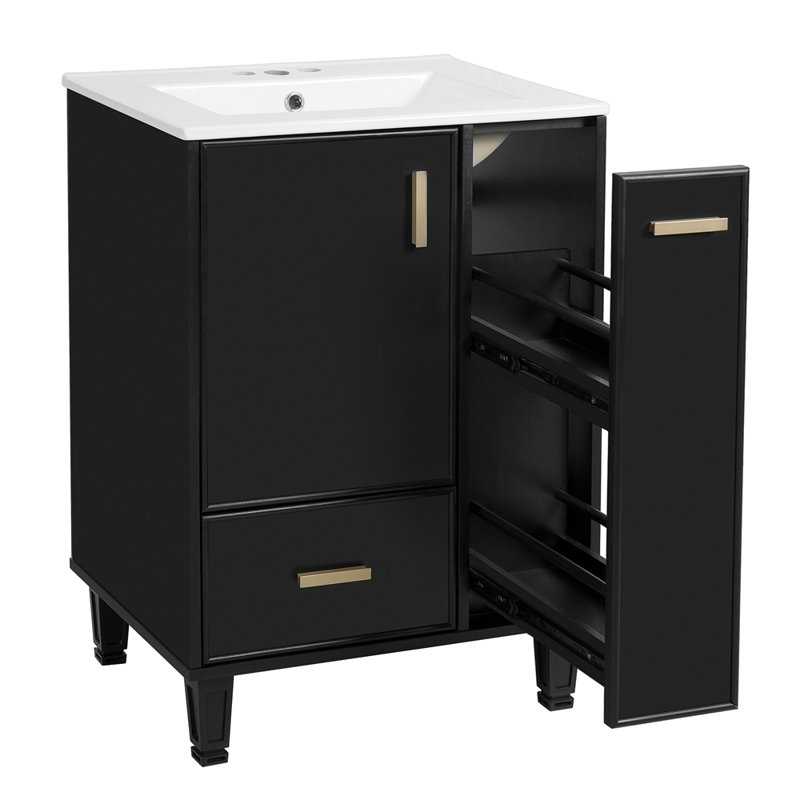 Meuble-lavabo moderne et élégant avec lavabo en céramique et grand espace de rangement durable et facile à installer, Noir