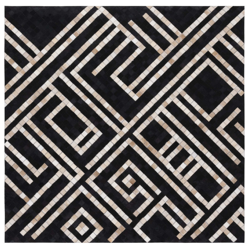 Cowhide Geometric Indoor Rug, Square 6'