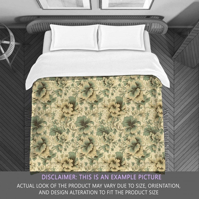 Machine Printed Comforter, Queen Comforter, Beige/Green Floral