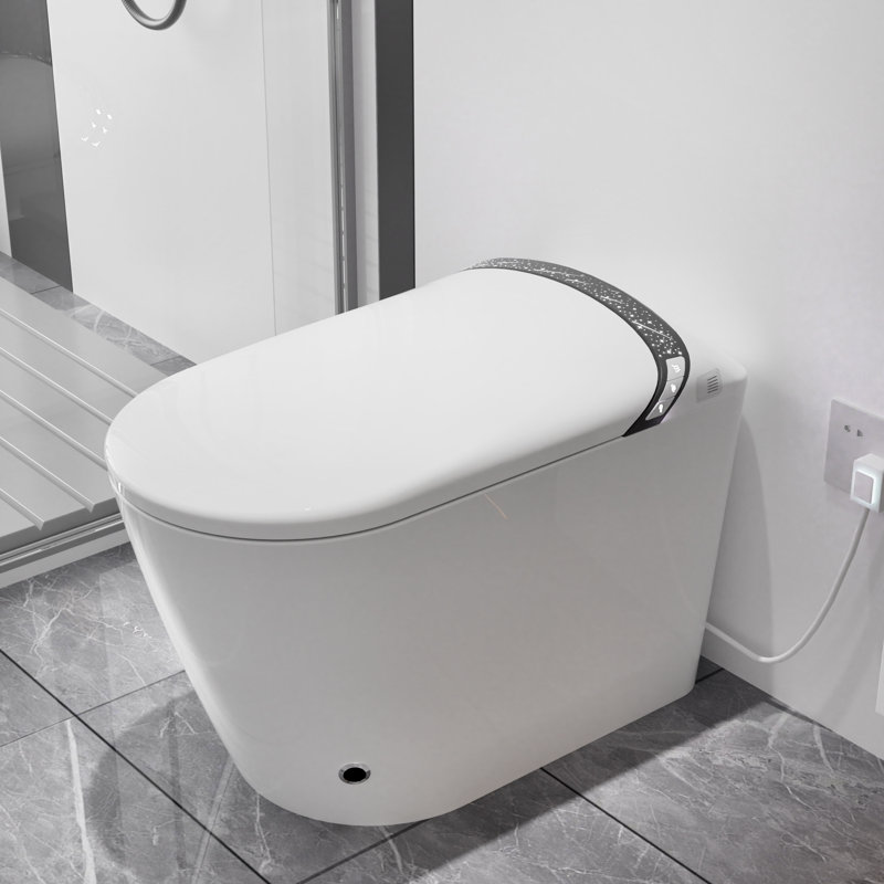 Toilette à bidet intelligente sans réservoir: ouverture / fermeture automatique, coup de pied, DEL, veilleuse, eau chaude, sécheuse (blanc)