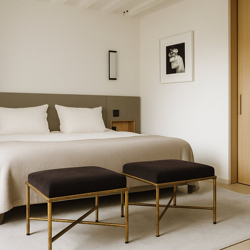 Banc en tissu Iyania Chenille, Brun, Doré