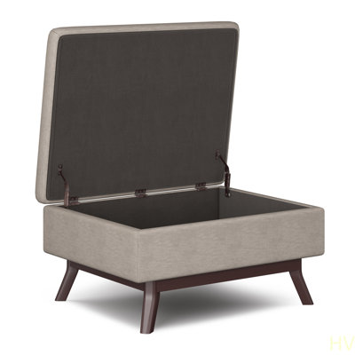 Owen -  Table Storage Ottoman Contemporary Polyester Linen Look Fabric Ottoman – Solid Wood Frame, High-Density Foam Cushion, Versatile Living Room Footrest And Accent Table