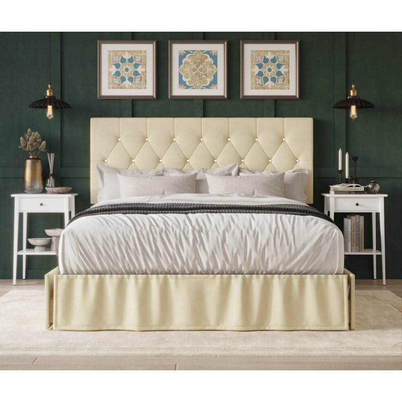 Lit à panneaux tapissier avec rangement Tandy, Beige, Complète