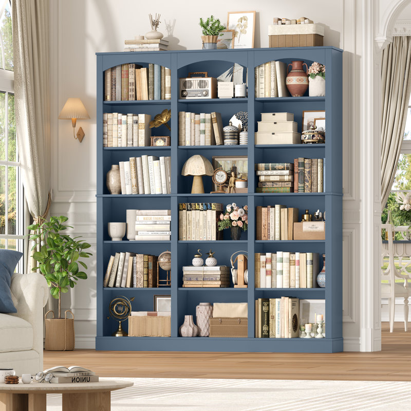 Huckins 71.2" H X 63.4" W Standard Bookcase With Adjustable Shelves, Wood Storage Bookshelves, Blue