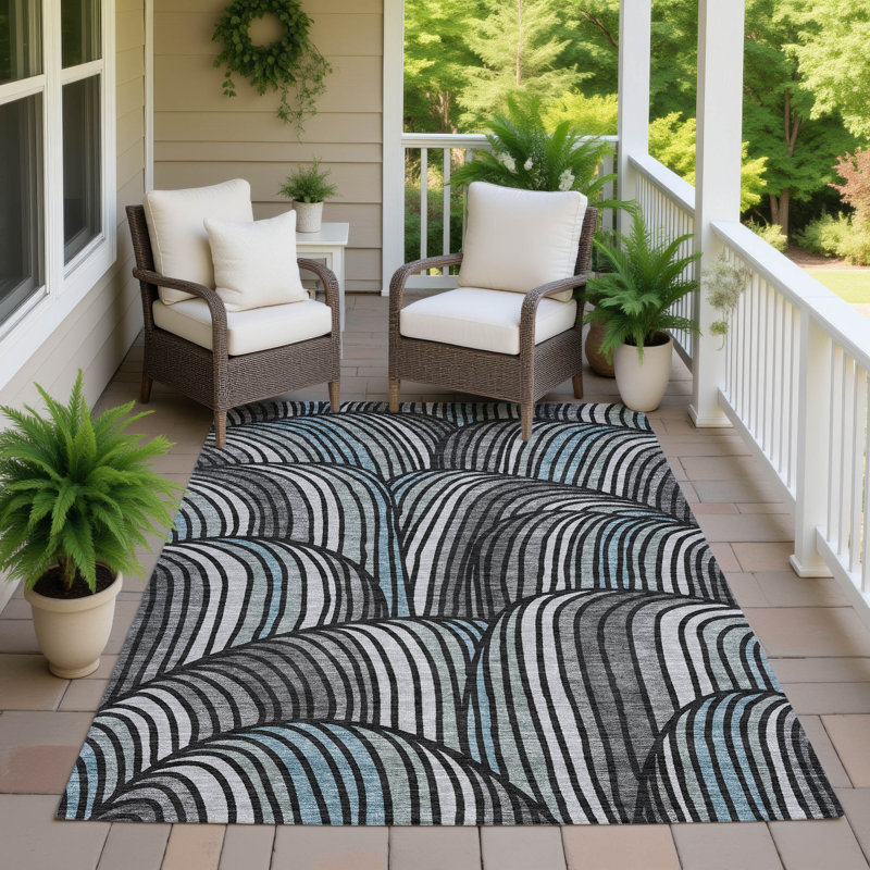 Machine Washable Indoor/Outdoor Chantille ACN2546 Mid-Century Modern Rug, 8' x 10', Black