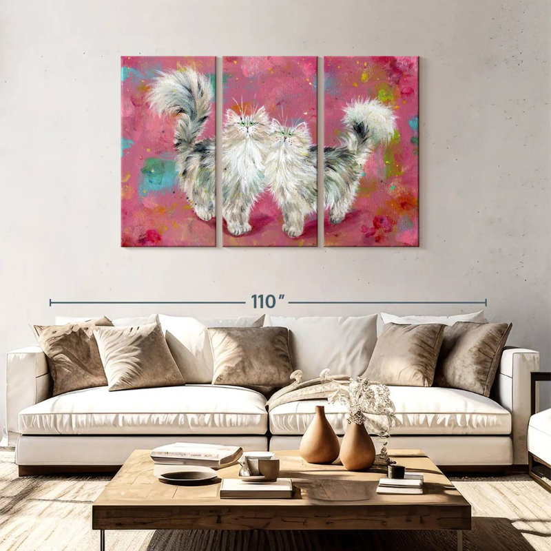 «Brampt Two Tabgies On Blossom» - rose, H 48 po x l 74 po