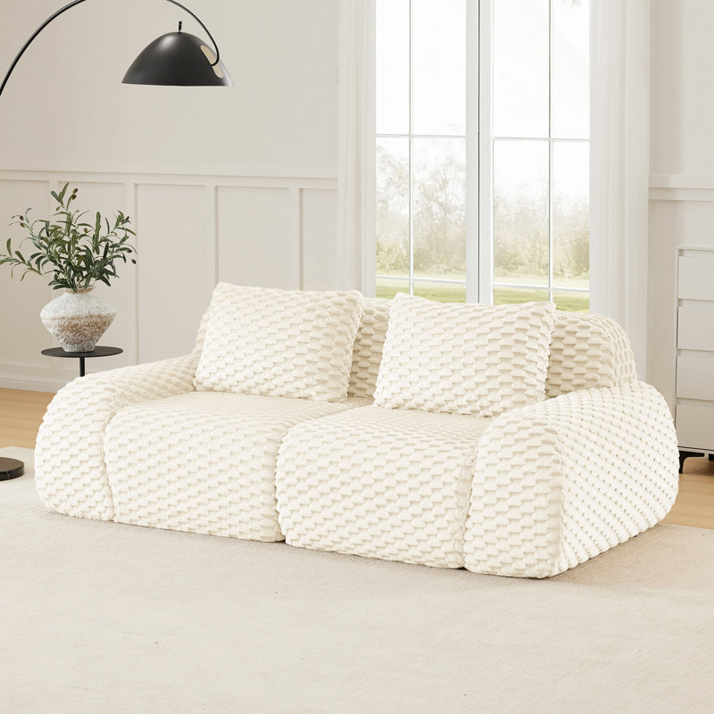 Canapé modulaire de 82 po pour le salon, tissu en flanelle, très texturé, canapé 2 places, canapé désossé, siège profond, connexion par boucle, conception antidérapante, sans assemblage