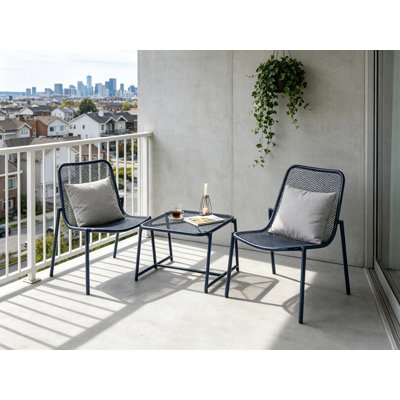 Kincaid 3-Piece Matte Blue Outdoor Set 2 Mesh Chairs & Side Table