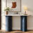 Narrow Console Table With Oval Marble Top, Curved Legs And Triangular-designed Base-1298546538