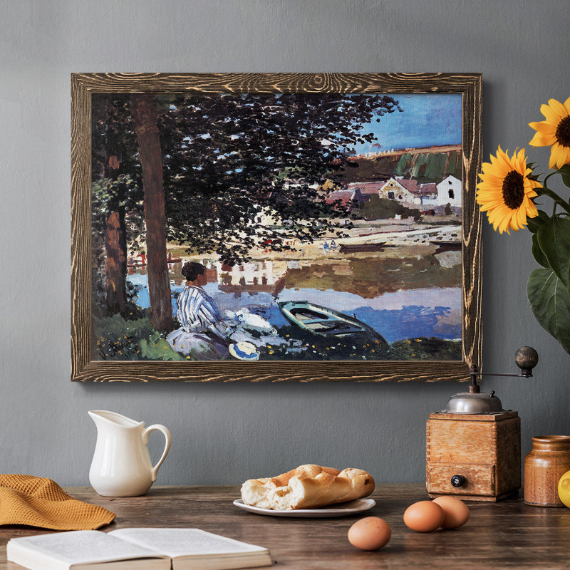 «The River Has Burst Its Banks» par Monet - reproduction d'art sur toile, H 22 po x l 32 po x P 1,5 po, Noyer