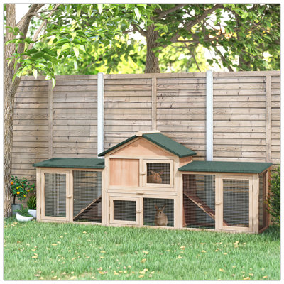 Cage d'extérieur pour lapin 83L avec double rampe, toit résistant aux intempéries, plateau amovible et rampes pour une utilisation intérieure et extérieure
