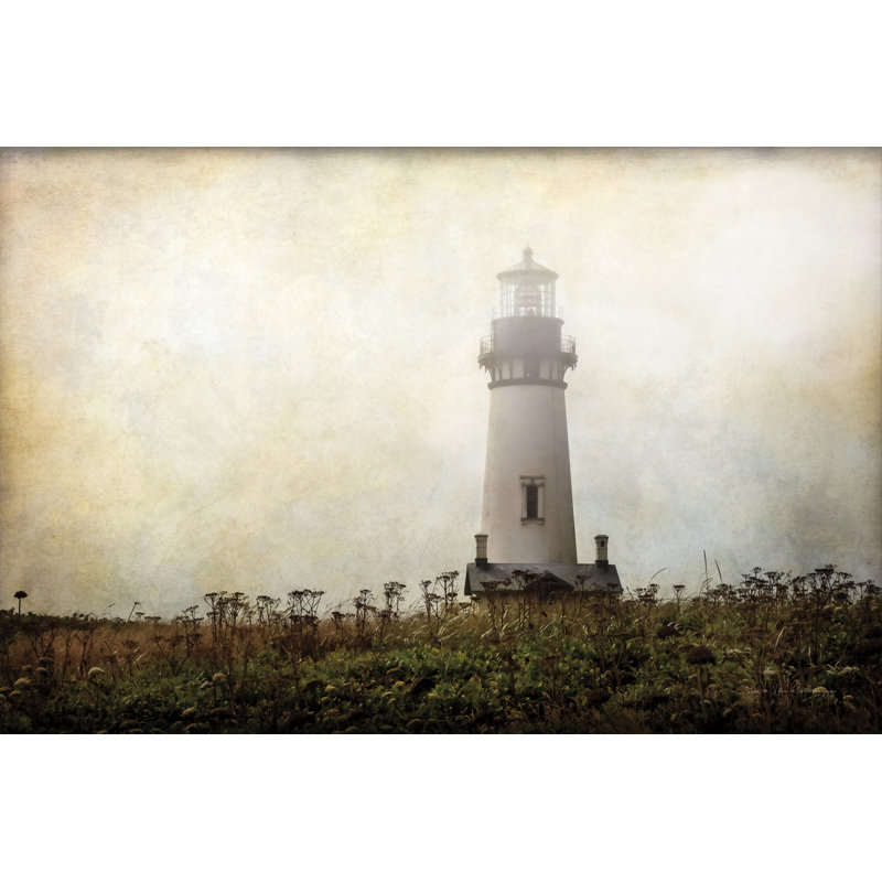 «Lonely Lighthouse II», reproduction encadrée, H 32 po x l 48 po x P 1,25 po, Oui, Papier avec cadre noyer