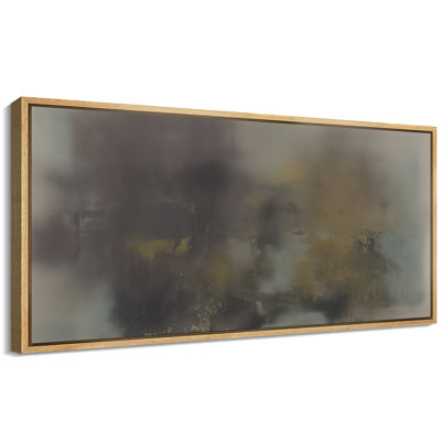 «Moody Neutral Abstract Landscape in Grey Blue and Ochre Tones», reproduction d'art sur toile encadrée