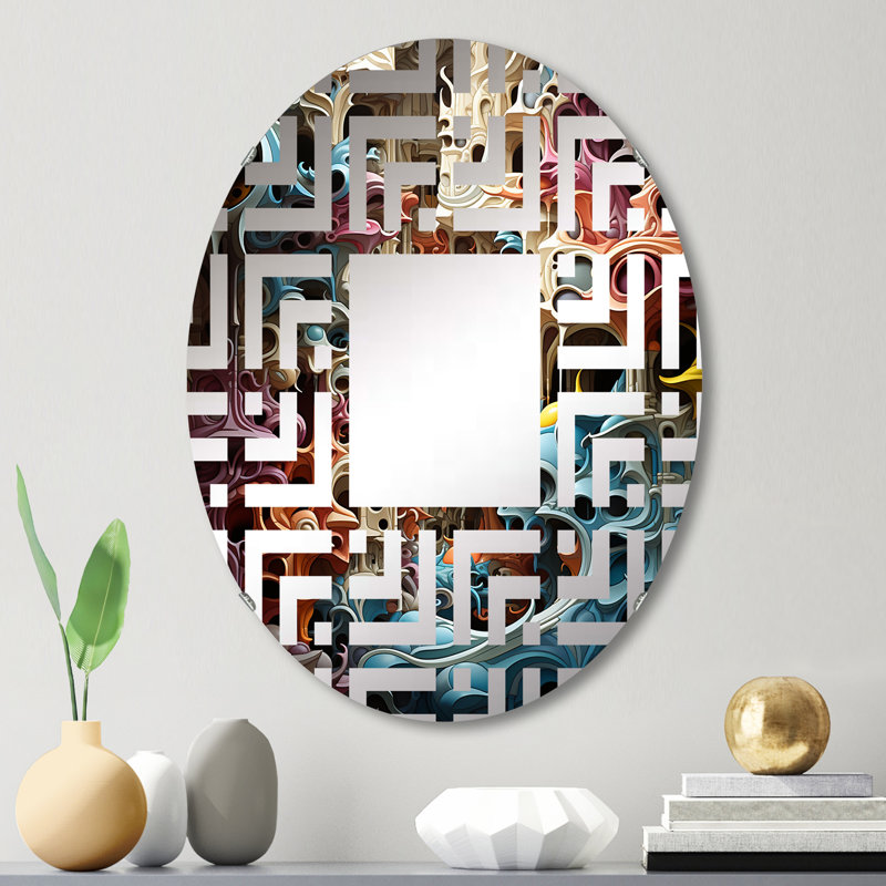 Surréalisme Chaotique Couleurs Architecture I - Maze Miroir Décoratif | Ovale, 29,5 po x 19,6 po