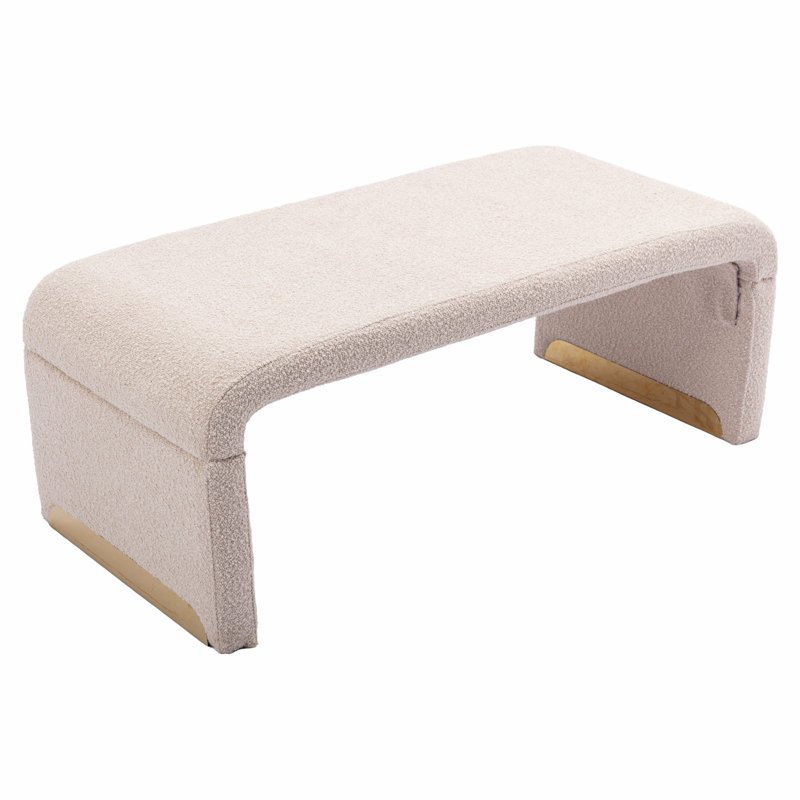 Dant Boucle Fabric Upholstered Bench Ottoman, Beige