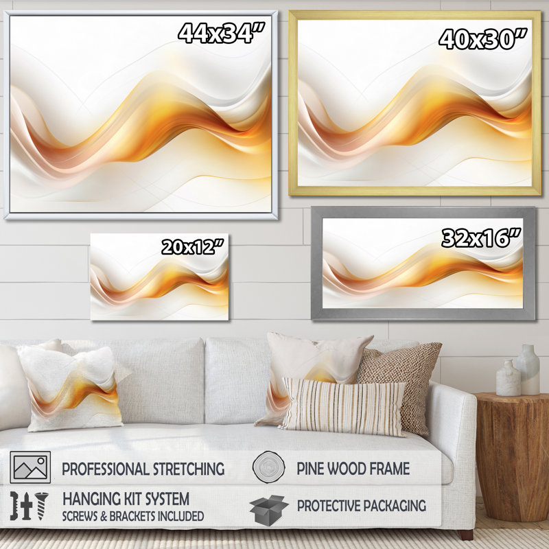 «Gold and White Fractal Tsunami VII», reproduction sur toile, H 12 po x l 20 po x P 1 po, Cadre flottant noir