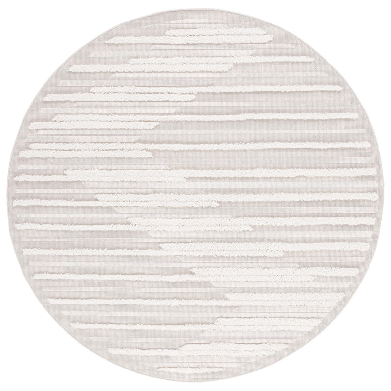 Anabeth Striped Polyester High-Low Pile Area Rug, Round 6'7"