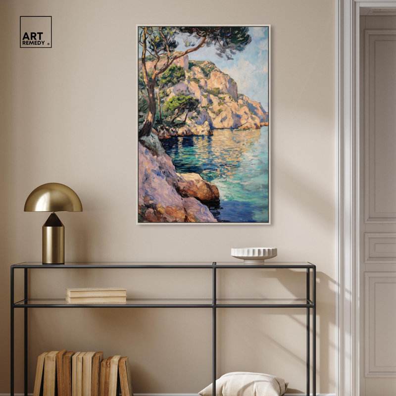 Toile Rocket Waters Monet Coastal par Art Remedy, H 37 po x l 25 po, Cadre flottant argenté