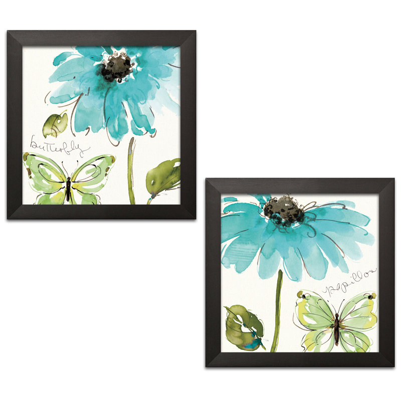 «Gorgeous Teal and Green Butterfly and Flower» par Pela Studio - ensemble de 2 reproductions d'impressions