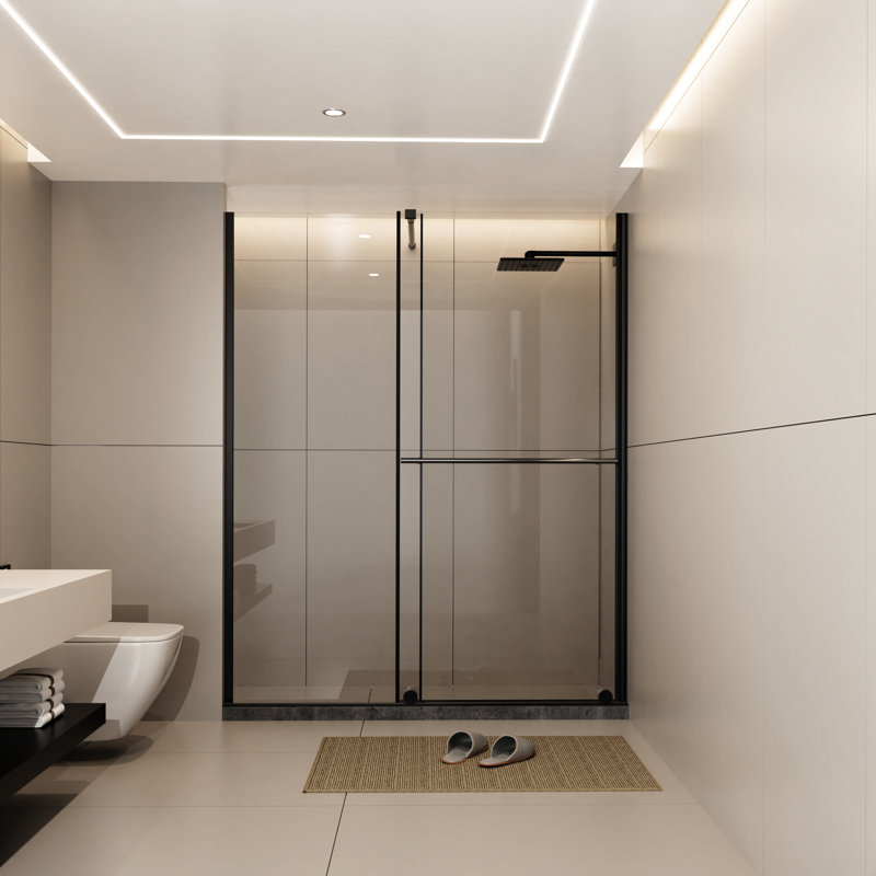 Glass Shower Door 30 - 60 In.W X 72 In.H, 1/4" Thick Tempered Glass, Stainless Steel Handle, Black Supporting Bar, Walk-In Screen, Fashionable And , Leak- Installation Screen Sliding Door, Stable