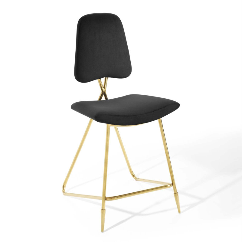 Modway Ponder Performance Velvet Bar Stool, Black, Counter Stool (24.5" Seat Height)