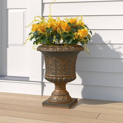 Handmade Rustic Brown Fibre Stone Tall Urn Planter Pot