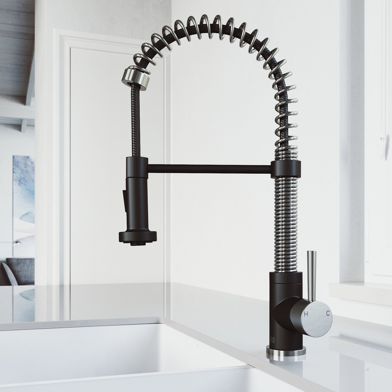 Edison 19" H 1-handle Pull-Down 2-Function Sprayer Kitchen Faucet, Stainless Steel/Matte Black, Without Soap Dispenser