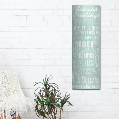 «Seasons Greetings Sign» par Jean Plout, art mural en métal, 16 po x 48 po