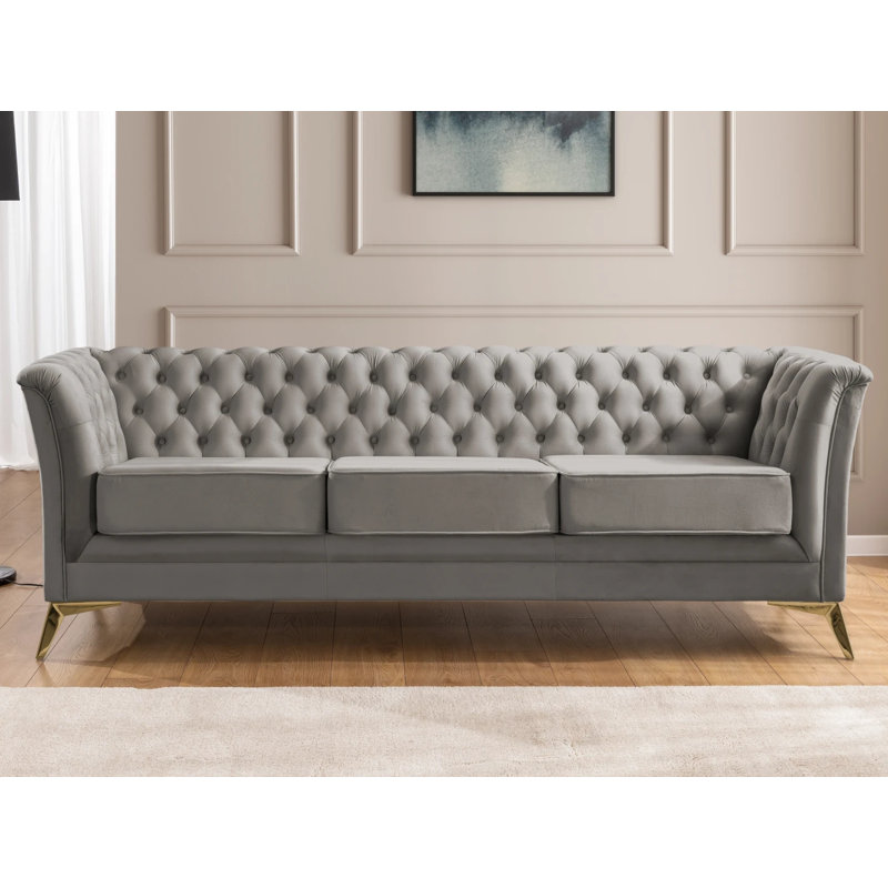 Whitby 3 - Piece Velvet Living Room Set, Gold, Grey