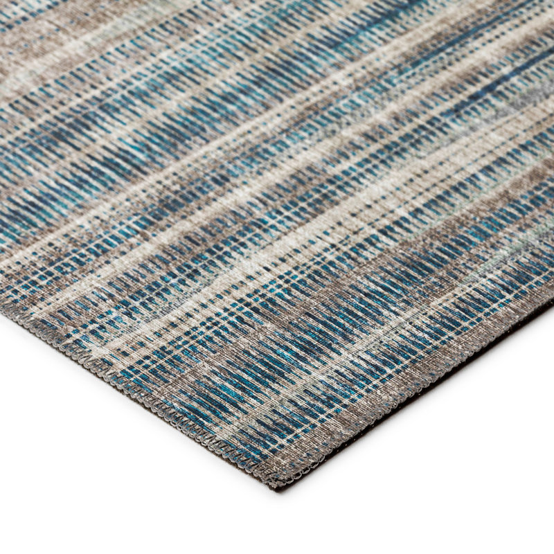 Tapis intérieur / extérieur en polyester tissé à plat à la main abstrait en beige / bleu, Rectangle de 10 pi x 14 pi