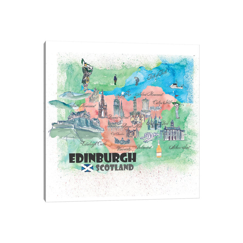 Edinburgh, Scotland Travel Poster by Markus & Martina Bleichner - Wrapped Canvas Gallery-Wrapped Canvas Giclée