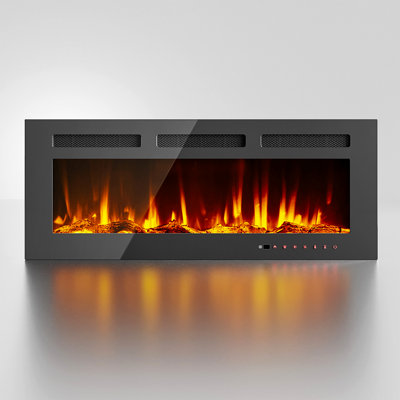 Electric Fireplace Recessed And Wall Mounted, Fireplace Heater With Touch Screen And Remote Control, Adjustable Flame Colour, 750w/1500w