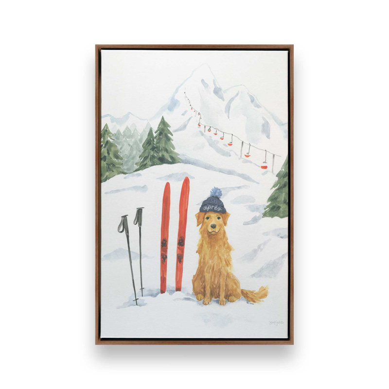 «Apres Ski Dogs» par Jenaya Jackson, reproduction d'art, H 32 po x l 24 po, Cadre flottant, Brun