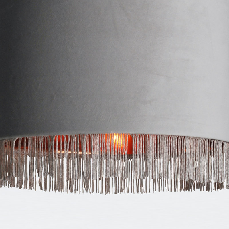 23cm H Velvet Drum Pendant Shade, Grey
