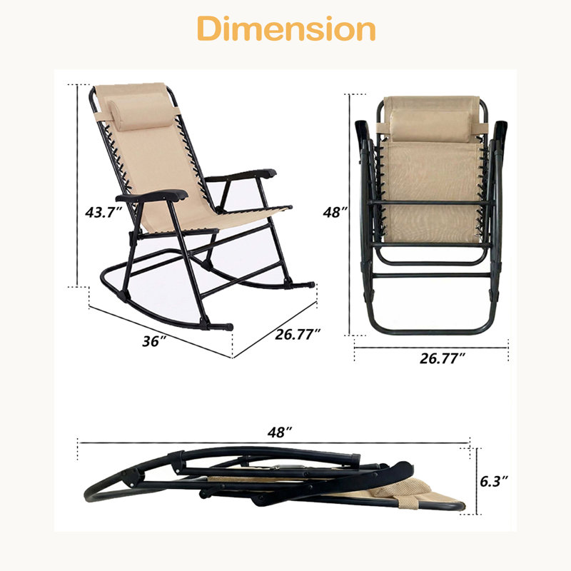 Ensemble de 2 chaises berçantes pliantes pour le patio, Kaki