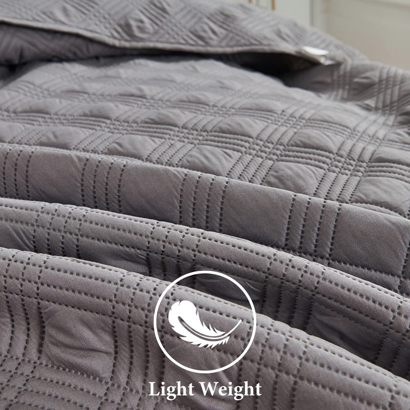  Ensemble de courtepointe en polyester percale, Gris, Courtepointe pour lit simple et deux taies décora