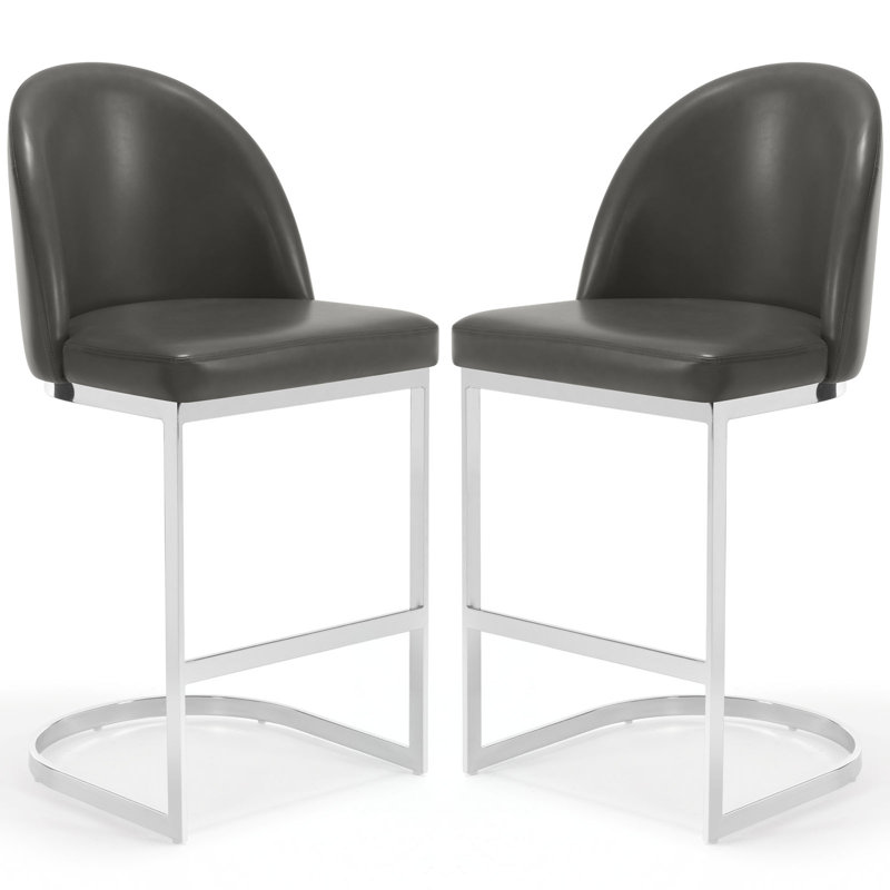 Upholstered Counter Stool with Metal Frame, Grey