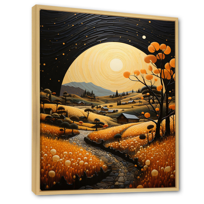 «Jeimer Farm Golden Harvest Pointillism» sur toile, Cadre naturel flottant, H 32 po x l 24 po x P 1 po