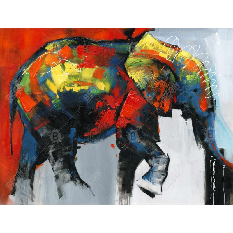 Abstract And Colorful Elephant In Motion Print On Canvas