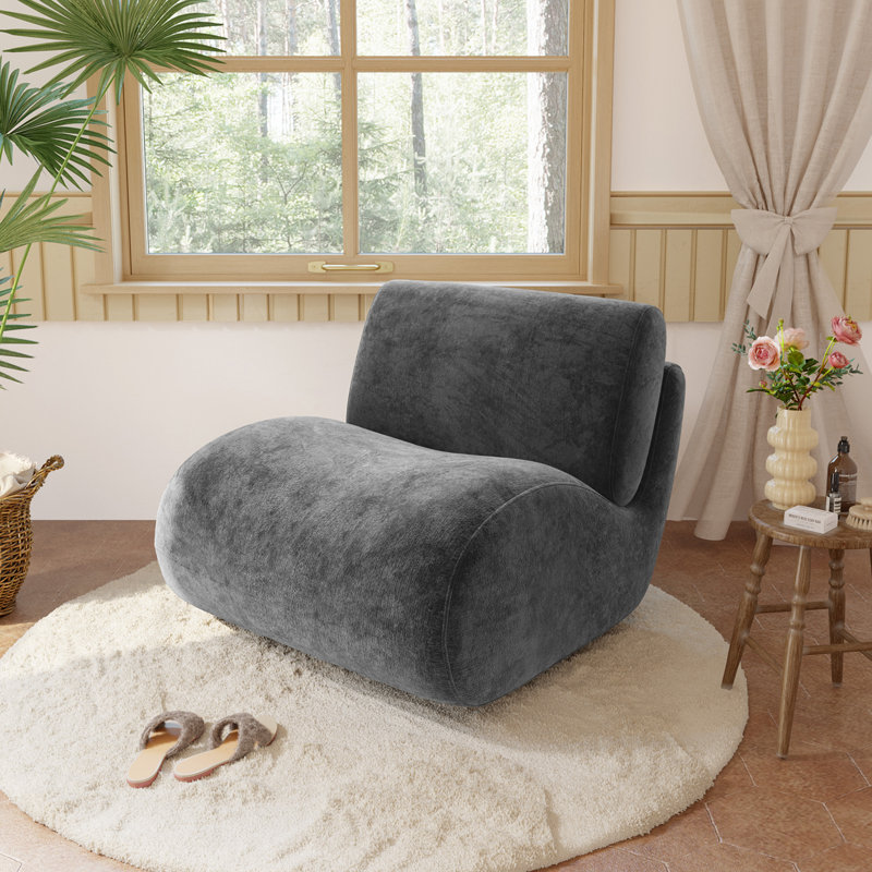 Caleb Swivel Upholstered Accent Chair with Removable Back Cushion, Dark Gray Chenille/Foam Padding