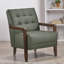 Chaise d'appoint moderne en cuir avec détails capitonnés et pieds en bois de noyer-635382880