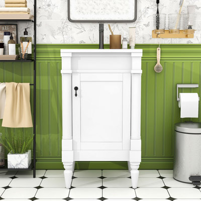 Meuble-lavabo simple autoportant moderne avec lavabo en céramique et grand rangement