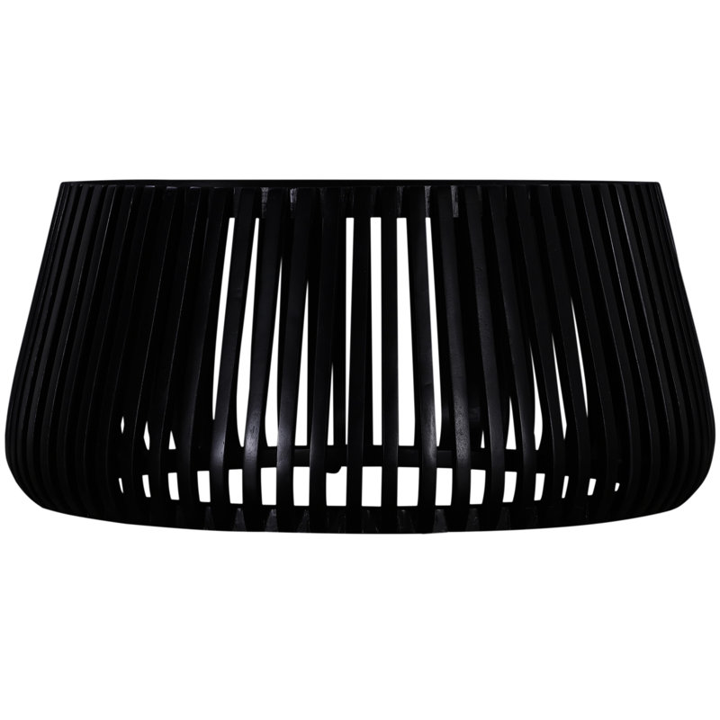 Table basse de 31 po en bois massif en forme de tambour, table d'apparence contemporaine noire, espace de vie en forme de tambour,