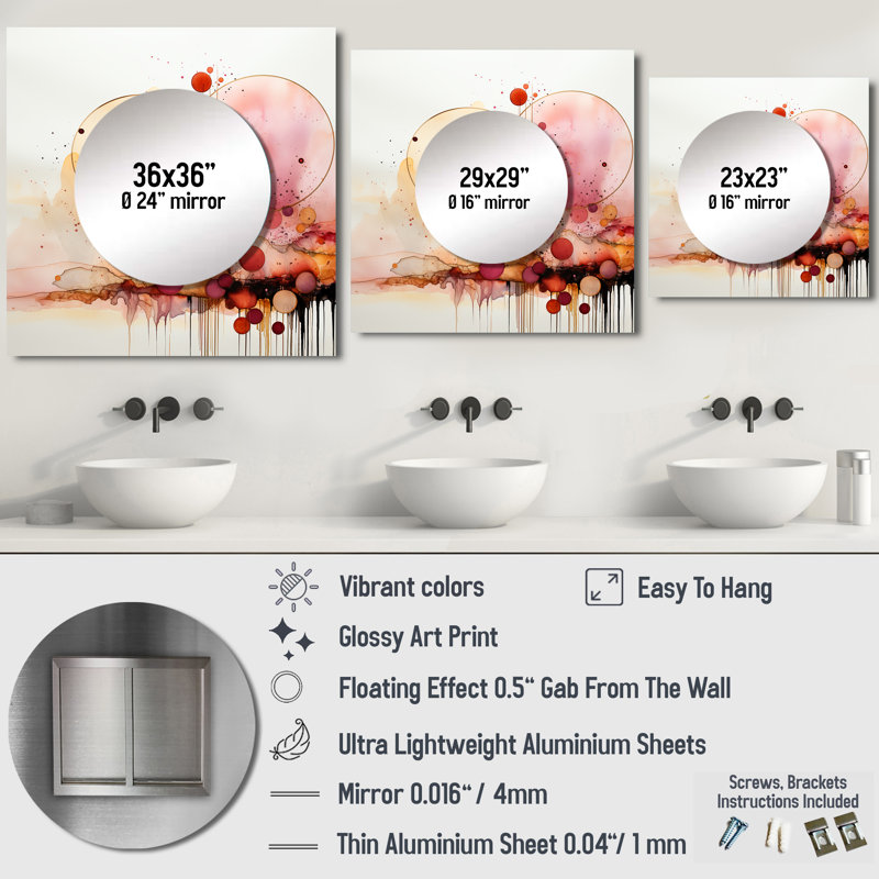 Décoration murale synchrone Elegance rétro or rose - miroir carré géométrique mural pour chambre à coucher, 23 po x 23 po