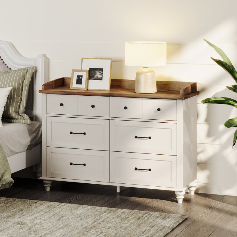 Commode 6 tiroirs Allyssa, Blanc / Brun