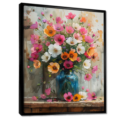 Pink White Buttercup Bouquet In Vase I - Buttercups Wall Art Living Room