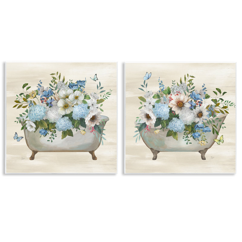 «Butterfly Hydrangea Bathaign», ensemble de 2 plaques murales par Nan