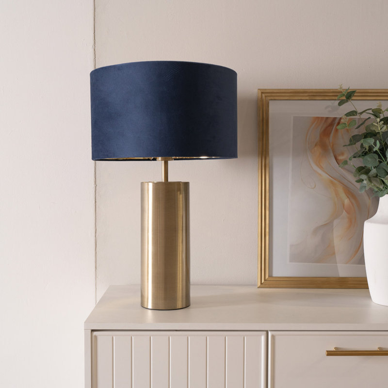 Aidana Metal Table Lamp, Gold Base/Blue/Gold Shade, Yes