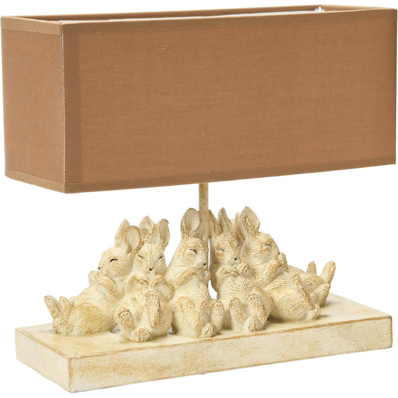 Whitewashed Rabbit Table Lamp With Linen Shade, Farmhouse Nursery Decor, Animal-Themed Bedroom Light